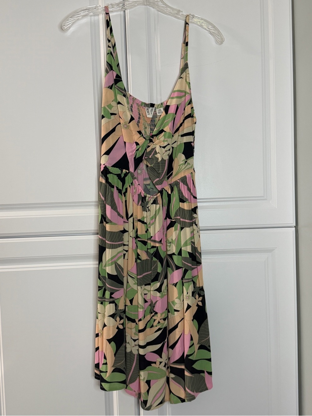 Roxy Tropical Floral Midi Dress — Black, Pink & Green